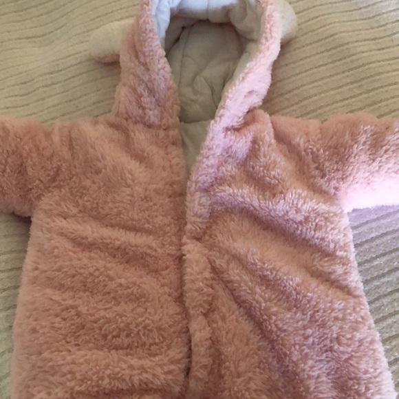 Baby Sherpa pink cozy one piece with ears - Picture 2 of 11